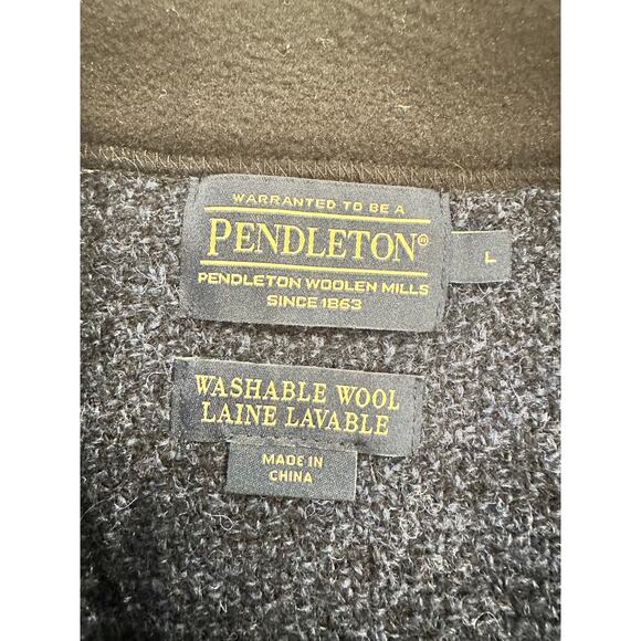 PENDLETON Men's Charcoal Large 1/4 Zip Washable Wool Pullover Front Pattern - Picture 9 of 10